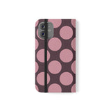 Etui-portfel z wegańskiej skóry do iPhone 12 Mini – wzór Polka Dot w kolorze różowo-śliwkowym