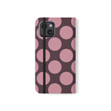 Etui-portfel z wegańskiej skóry do iPhone 13 – wzór Polka Dot w kolorze różowo-śliwkowym
