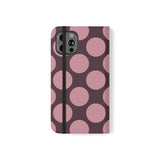 Etui-portfel z wegańskiej skóry do iPhone 12 Pro – wzór Polka Dot w kolorze różowo-śliwkowym