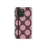 Etui-portfel z wegańskiej skóry do iPhone 13 Pro – wzór Polka Dot w kolorze różowo-śliwkowym