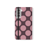 Etui portfelowe z wegańskiej skóry do Samsung Galaxy S21 – wzór w kropki Pink Plum Polka Dot