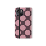 Etui-portfel z wegańskiej skóry do iPhone 13 Mini – wzór Polka Dot w kolorze różowo-śliwkowym