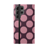 Etui portfelowe z wegańskiej skóry do Samsung Galaxy S23 Ultra – wzór w kropki Pink Plum Polka Dot