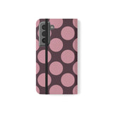 Etui portfelowe z wegańskiej skóry do Samsung Galaxy S22 – wzór w kropki Pink Plum Polka Dot