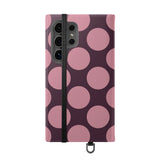 Etui portfelowe z wegańskiej skóry do Samsung Galaxy S24 Ultra – wzór w kropki Pink Plum Polka Dot