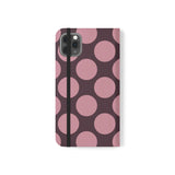 Etui-portfel z wegańskiej skóry do iPhone 11 Pro Max – wzór Polka Dot w kolorze różowo-śliwkowym