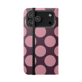 Etui-portfel z wegańskiej skóry na iPhone 17 Pro Max – wzór Pink Plum Polka Dot