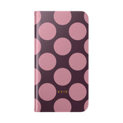 iPhone 14 Pro Max Vegan Leather Wallet Case – Pink Plum Polka Dot Design - VYIR