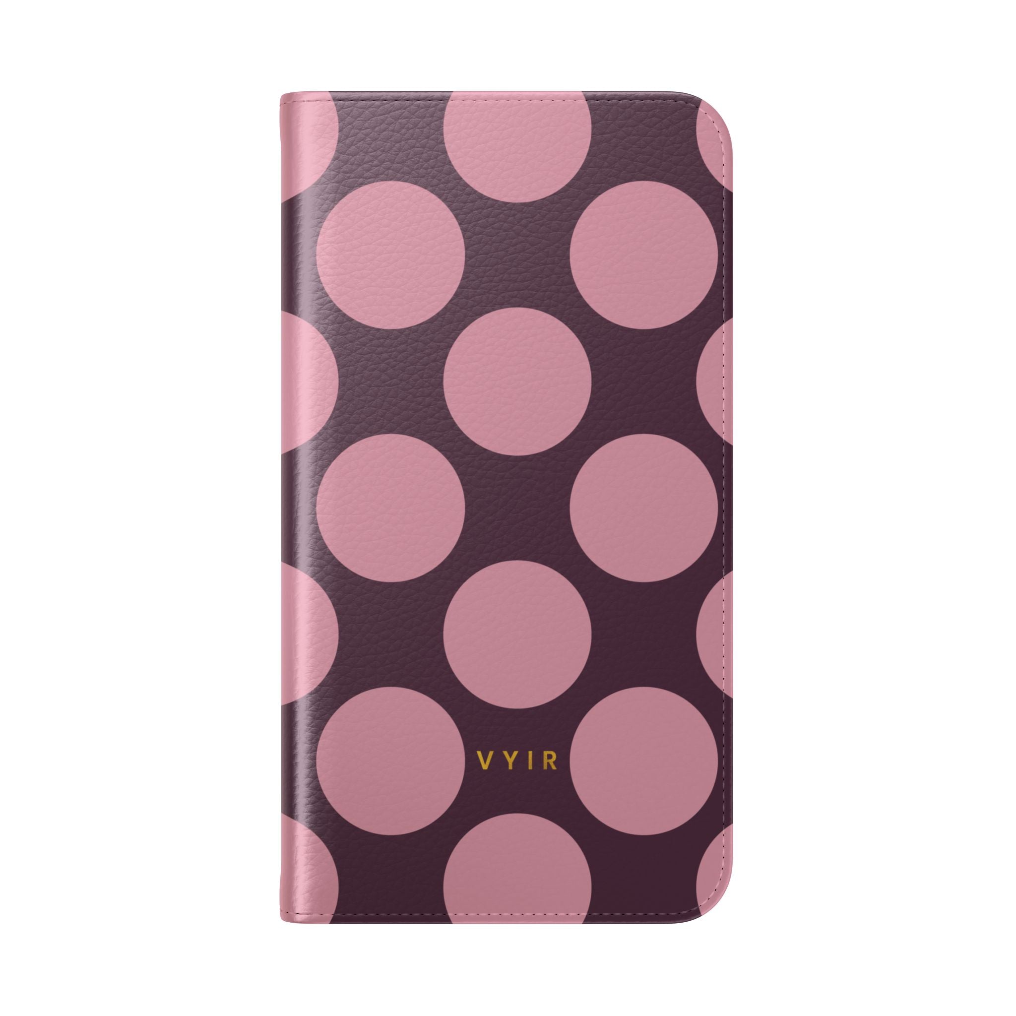 iPhone 14 Pro Vegan Leather Wallet Case – Pink Plum Polka Dot Design - VYIR