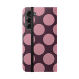 Etui portfelowe z wegańskiej skóry do Samsung Galaxy S23 Plus – wzór w kropki Pink Plum Polka Dot