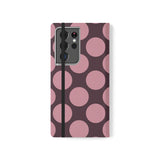 Etui portfelowe z wegańskiej skóry do Samsung Galaxy S21 Ultra – wzór w kropki Pink Plum Polka Dot