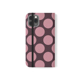 Etui-portfel z wegańskiej skóry do iPhone 11 Pro – wzór Polka Dot w kolorze różowo-śliwkowym