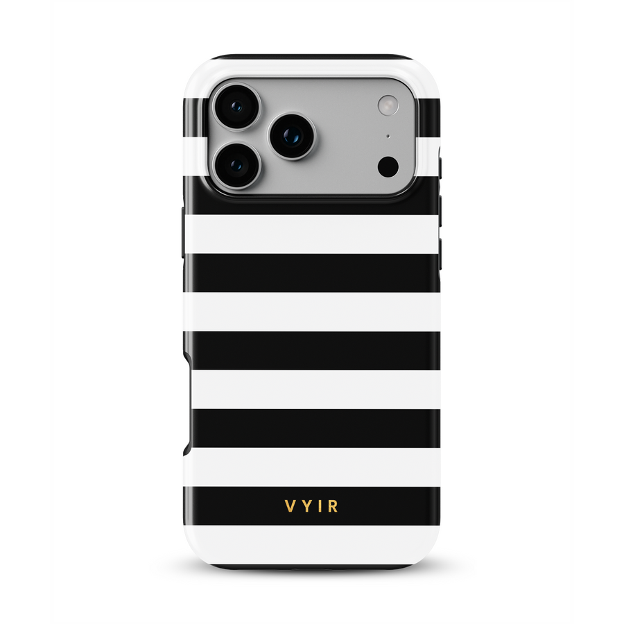 Horizontal Stripes, Black and White - Tough MagSafe iPhone Etui