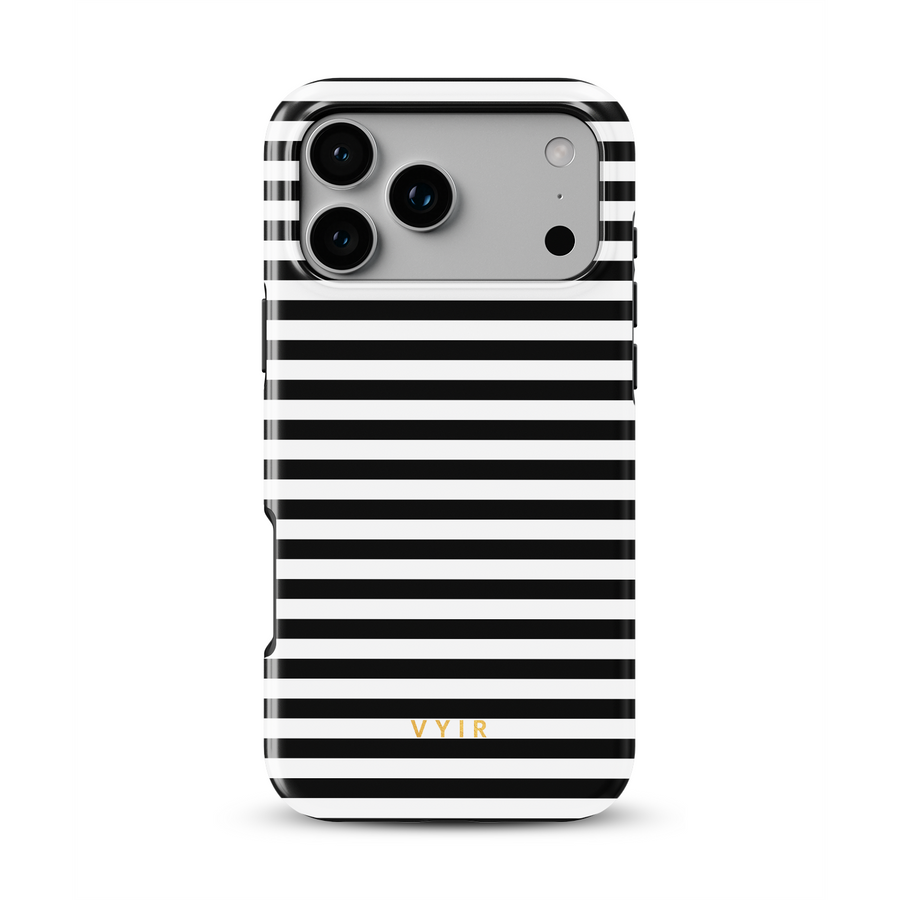 Horizontal Stripes, Pinstripe Black and White - Tough MagSafe iPhone Etui