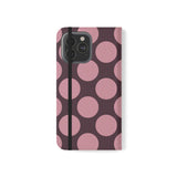 Etui-portfel z wegańskiej skóry do iPhone 13 Pro Max – wzór Polka Dot w kolorze różowo-śliwkowym