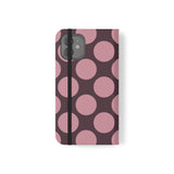 Etui-portfel z wegańskiej skóry do iPhone 12 – wzór Polka Dot w kolorze różowo-śliwkowym