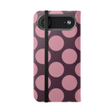 Etui-portfel z wegańskiej skóry na iPhone 17 Air – wzór Pink Plum Polka Dot