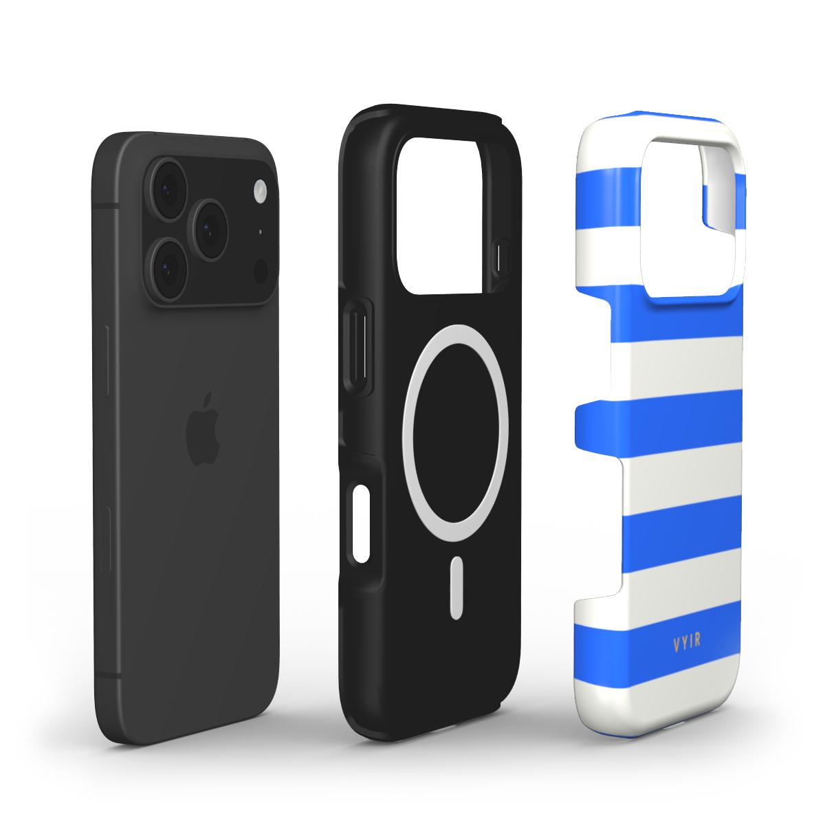 Horizontal Stripes, Riviera Blue - Shockproof MagSafe iPhone Case - VYIR