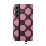 Etui portfelowe z wegańskiej skóry do Samsung Galaxy S24 Plus – wzór w kropki Pink Plum Polka Dot